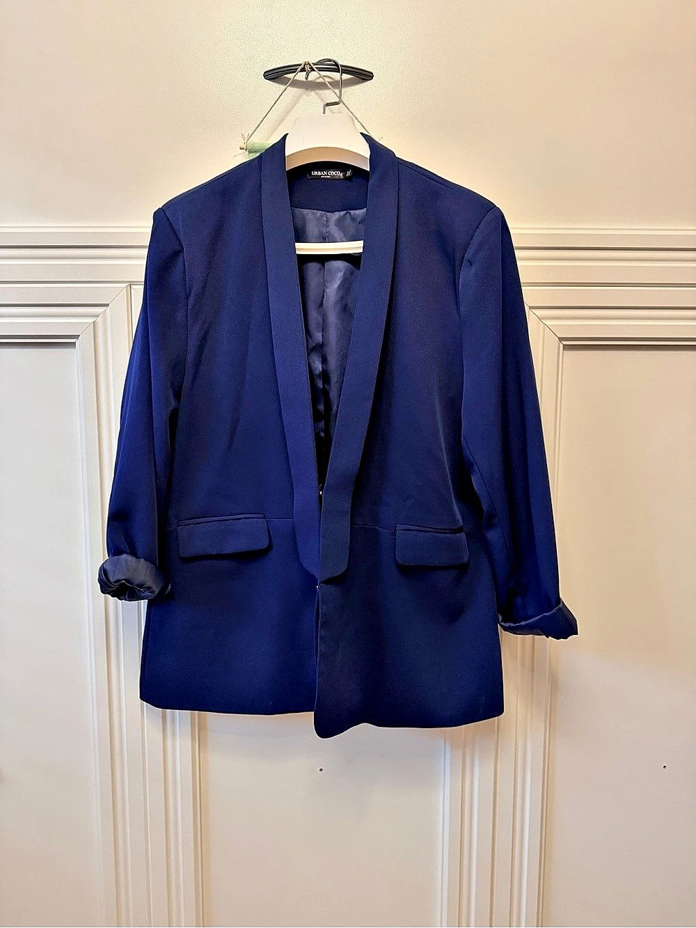 Urban Coco Women's Office Blazer Jacket Open Front Blue 2XL